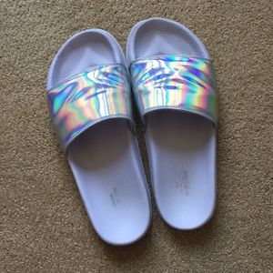 Urban Outfitters holographic pool slides